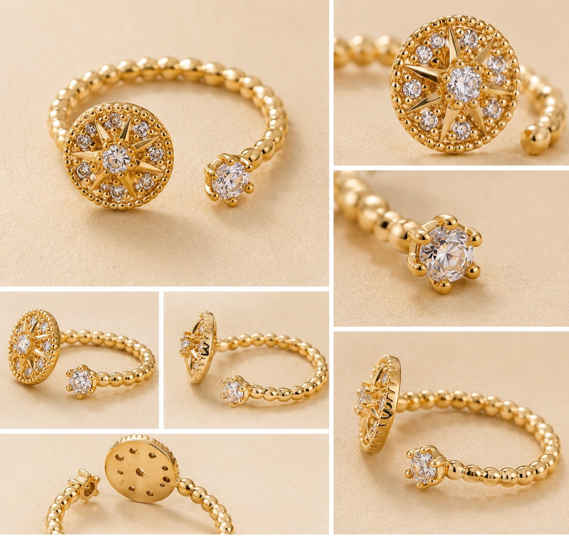 Gold Star Compass Open Ring