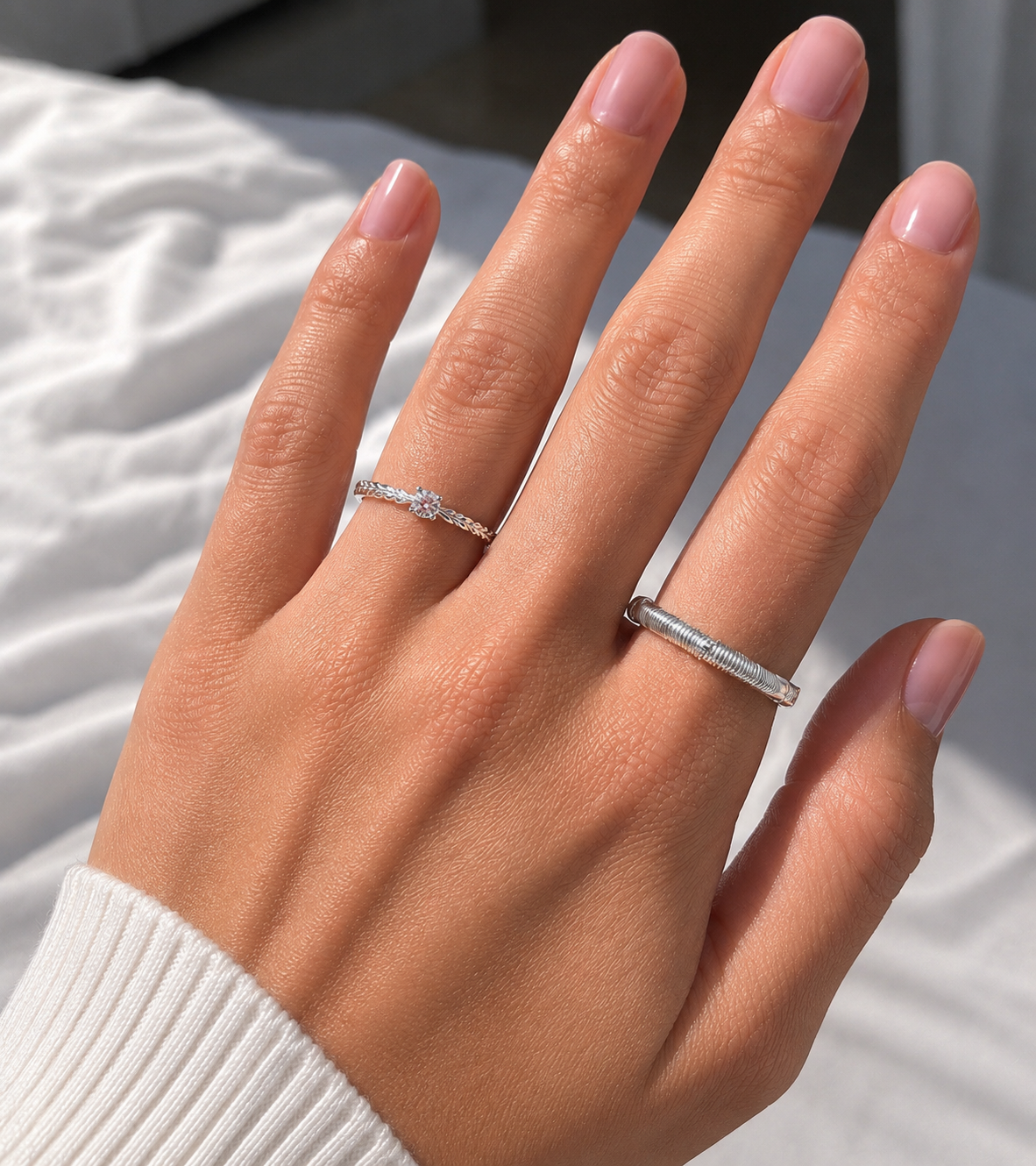 Wheat Ear & Wire Coil Open Ring Set