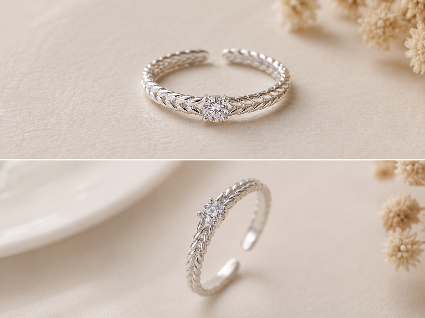 Wheat Ear & Wire Coil Open Ring Set