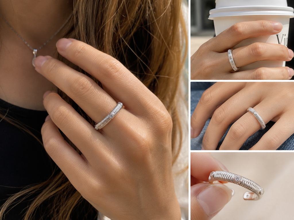 Wheat Ear & Wire Coil Open Ring Set
