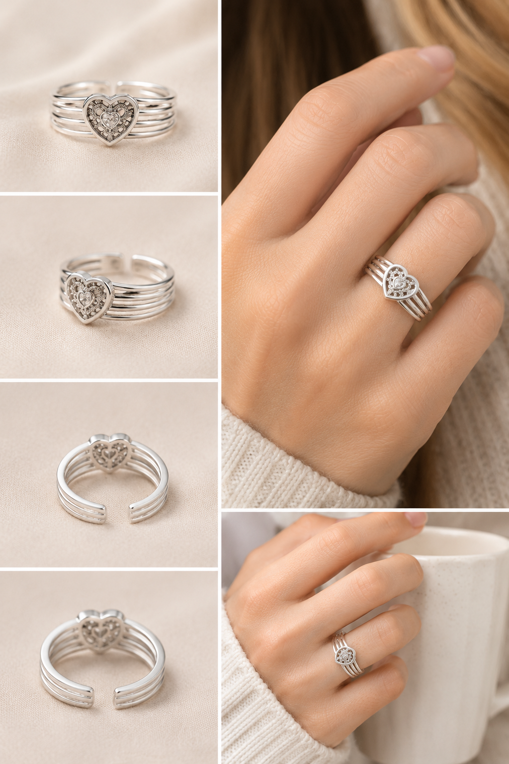 Filigree Heart Multi-Band Open Ring
