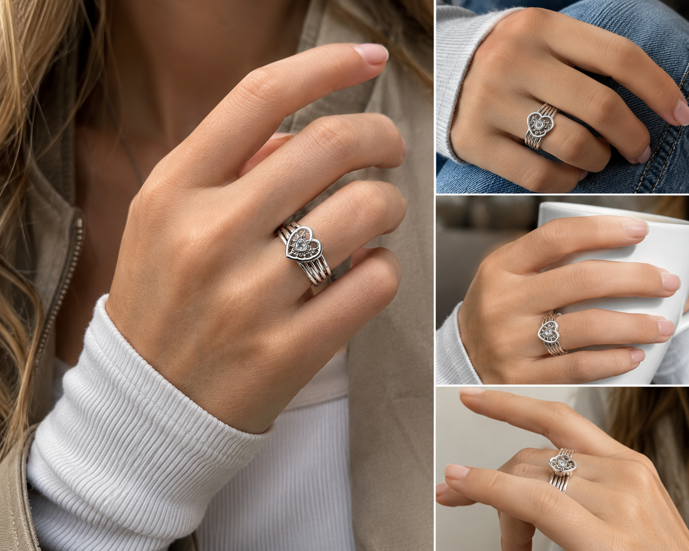 Filigree Heart Multi-Band Open Ring