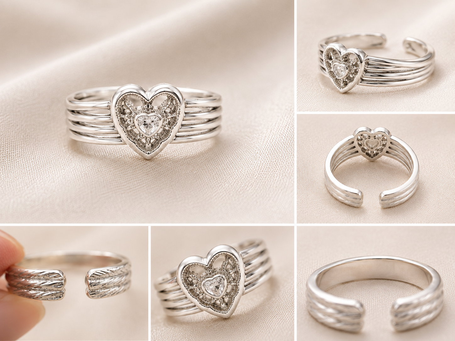 Filigree Heart Multi-Band Open Ring