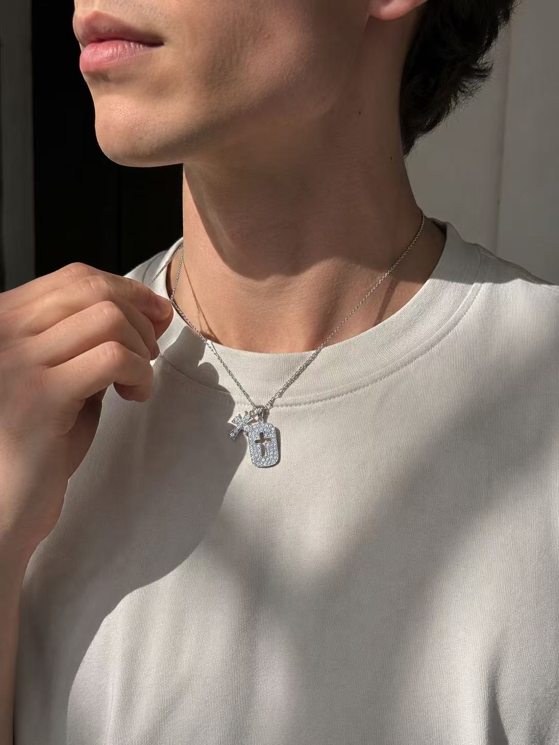 Pavé Cross Dog Tag Necklace