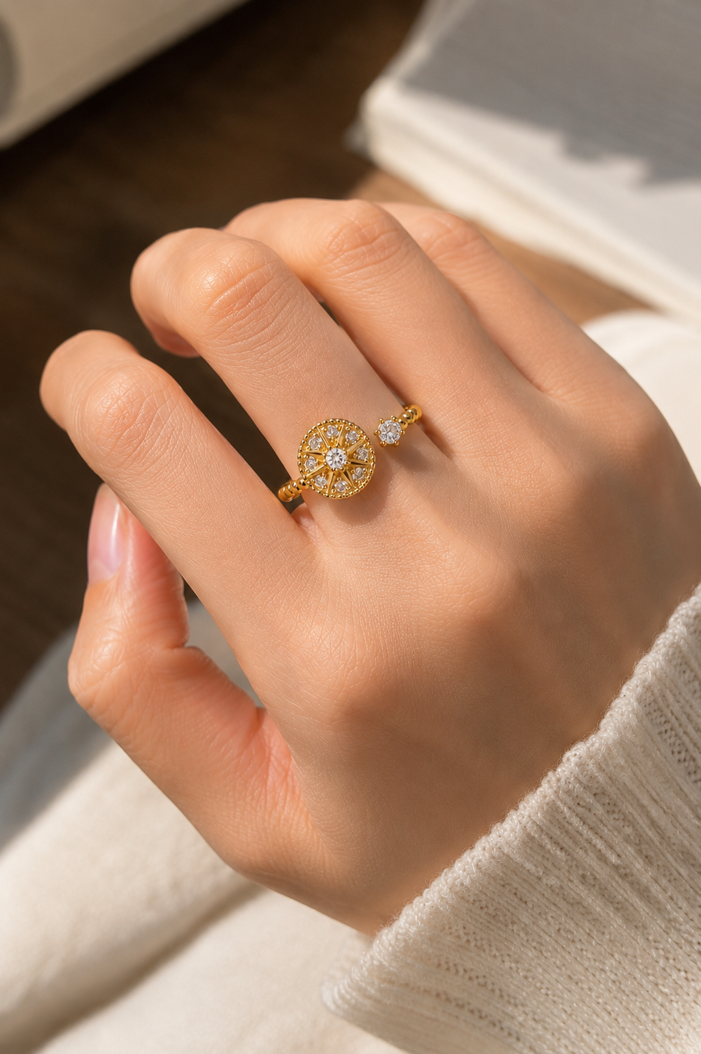 Gold Star Compass Open Ring