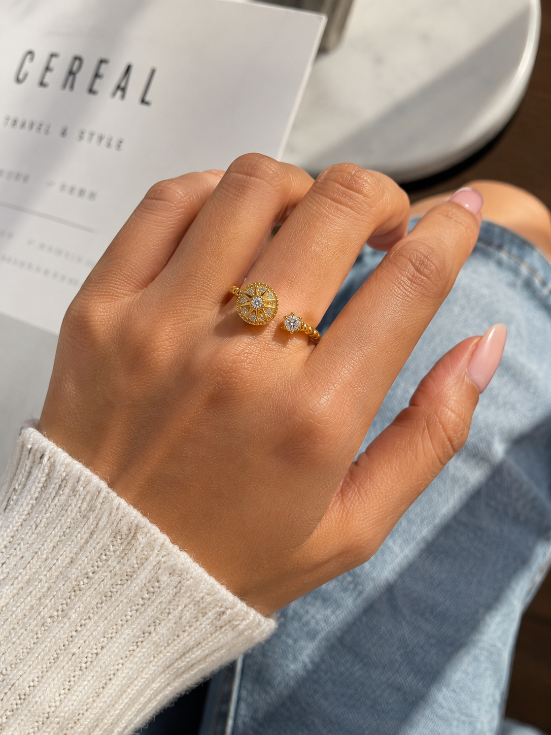 Gold Star Compass Open Ring