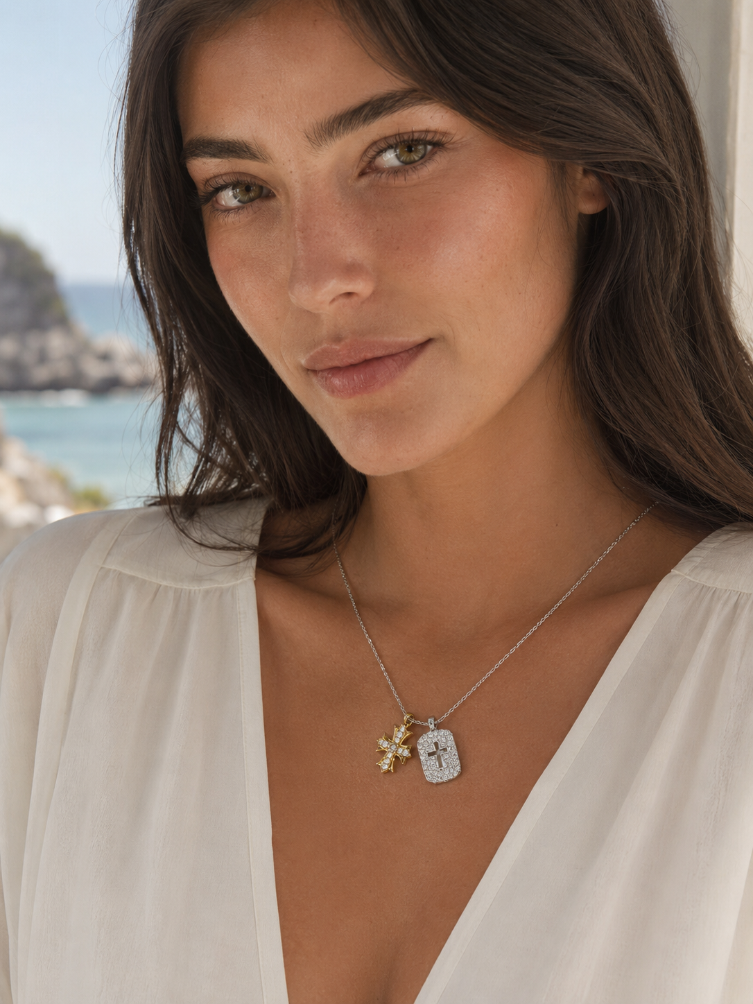 Pavé Cross Dog Tag Necklace