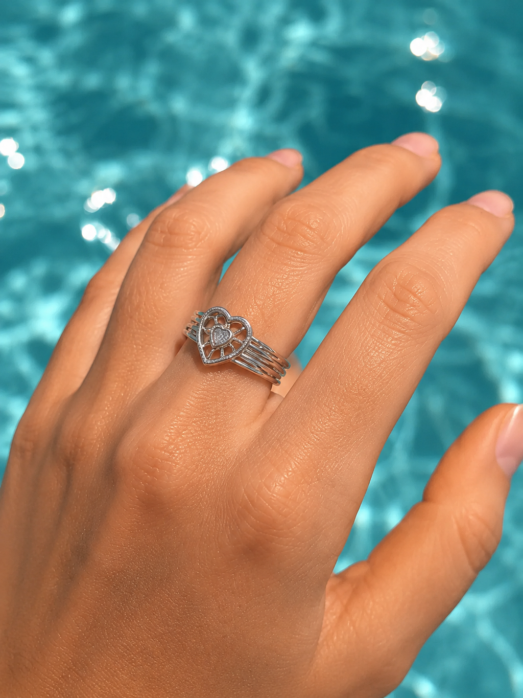 Filigree Heart Multi-Band Open Ring