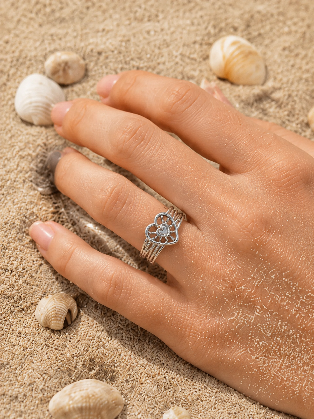 Filigree Heart Multi-Band Open Ring
