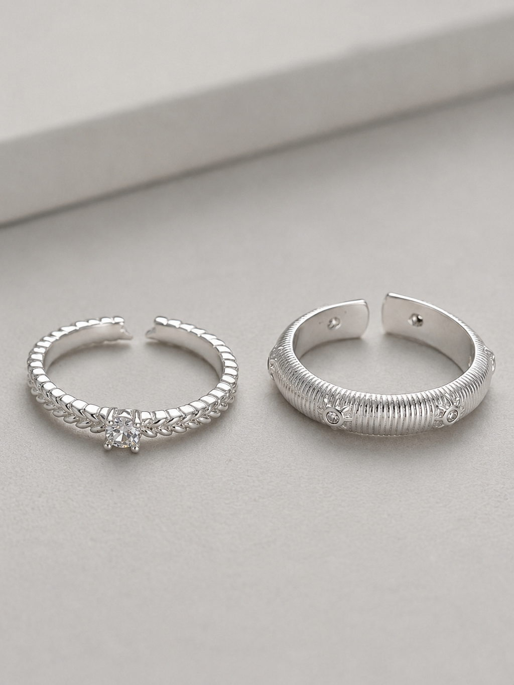 Wheat Ear & Wire Coil Open Ring Set