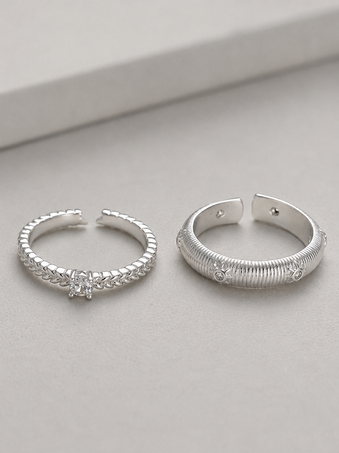 Wheat Ear & Wire Coil Open Ring Set
