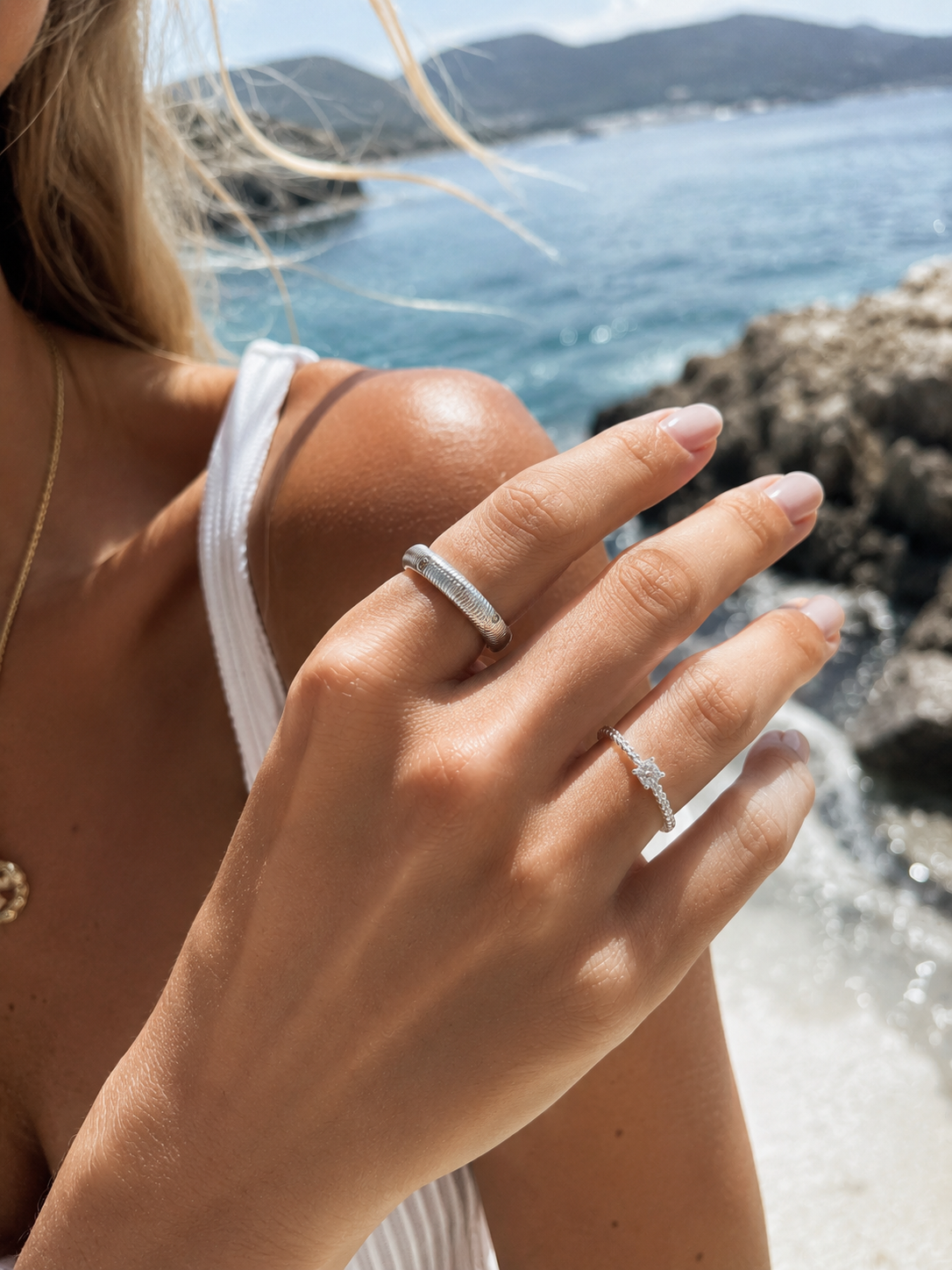 Wheat Ear & Wire Coil Open Ring Set