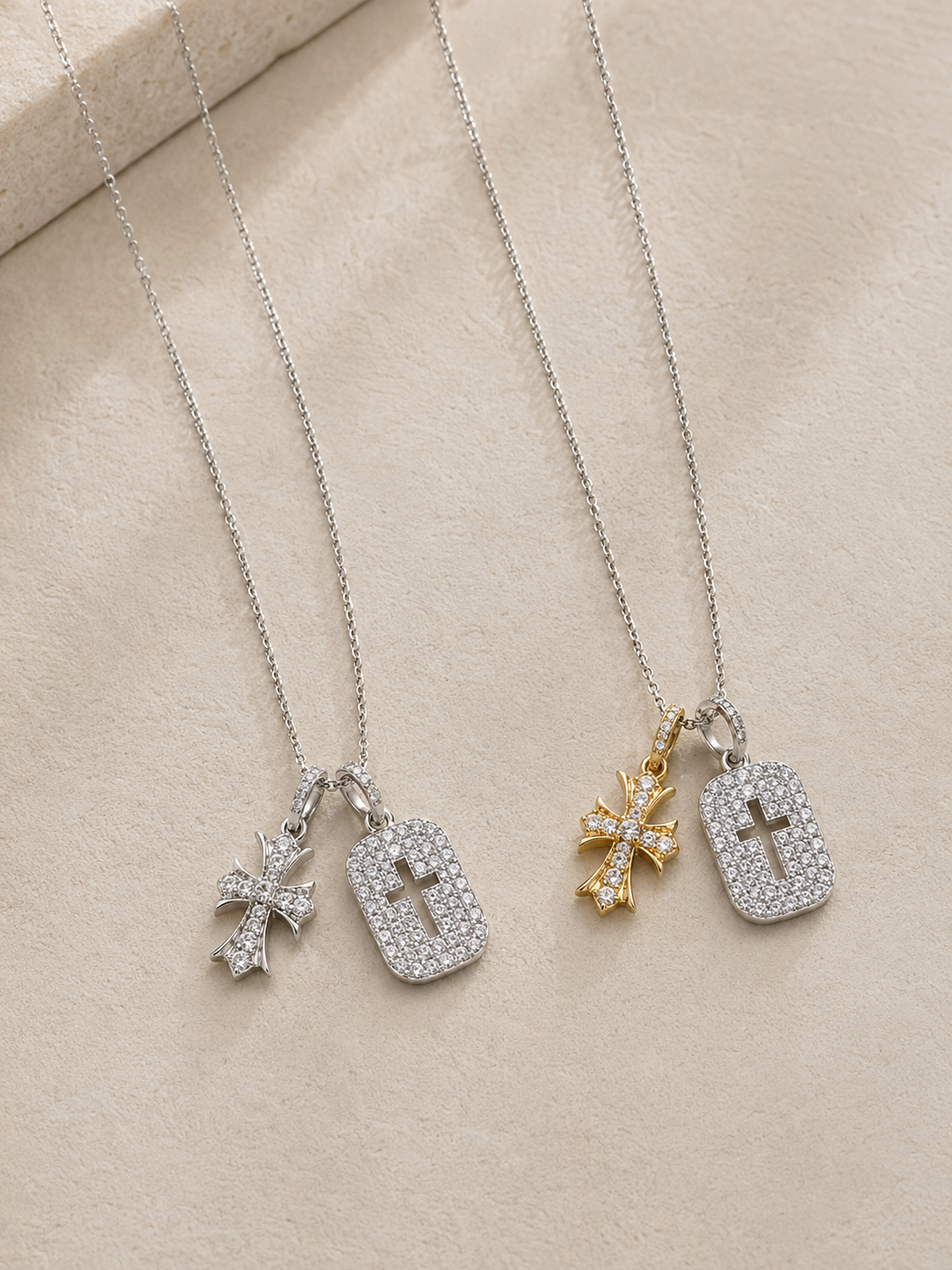 Pavé Cross Dog Tag Necklace