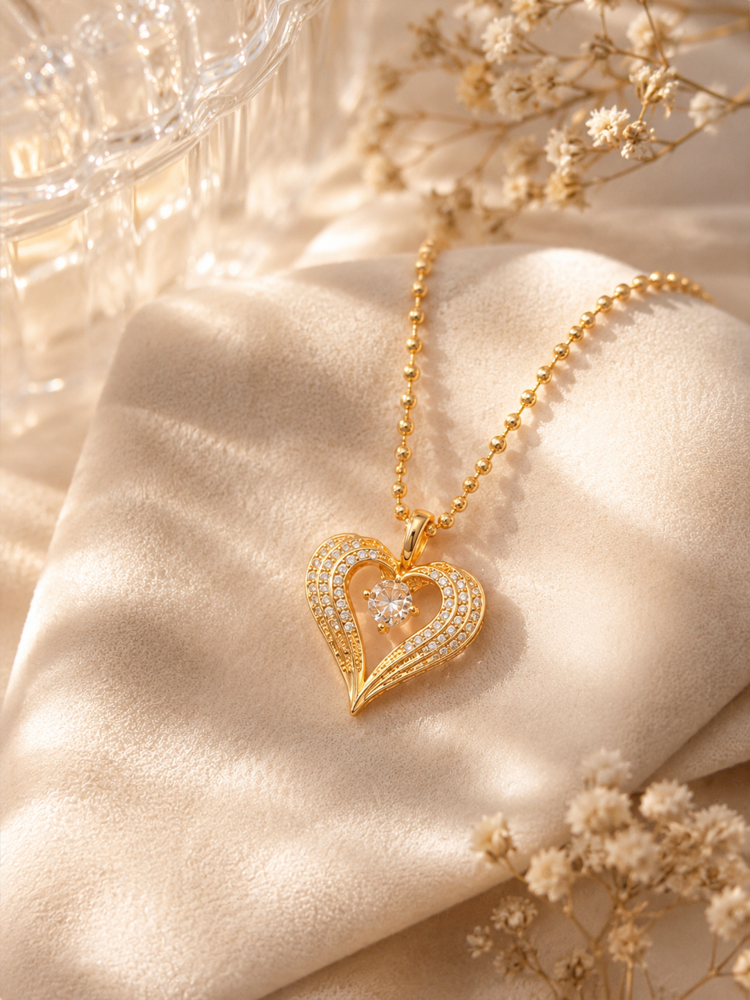 Gold Heart Crystal Necklace