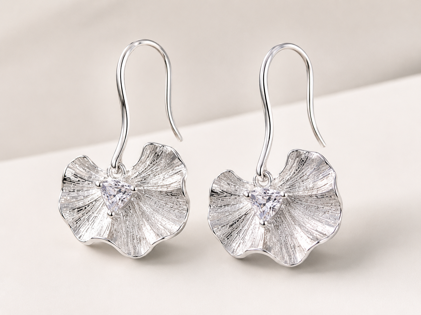 Silver Petal Drop Earrings