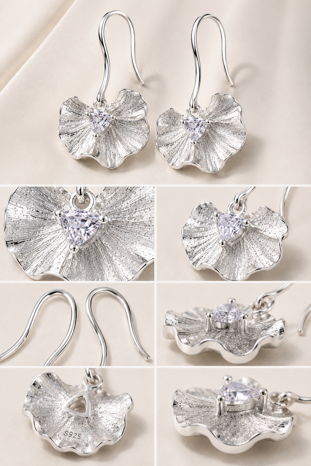 Silver Petal Drop Earrings