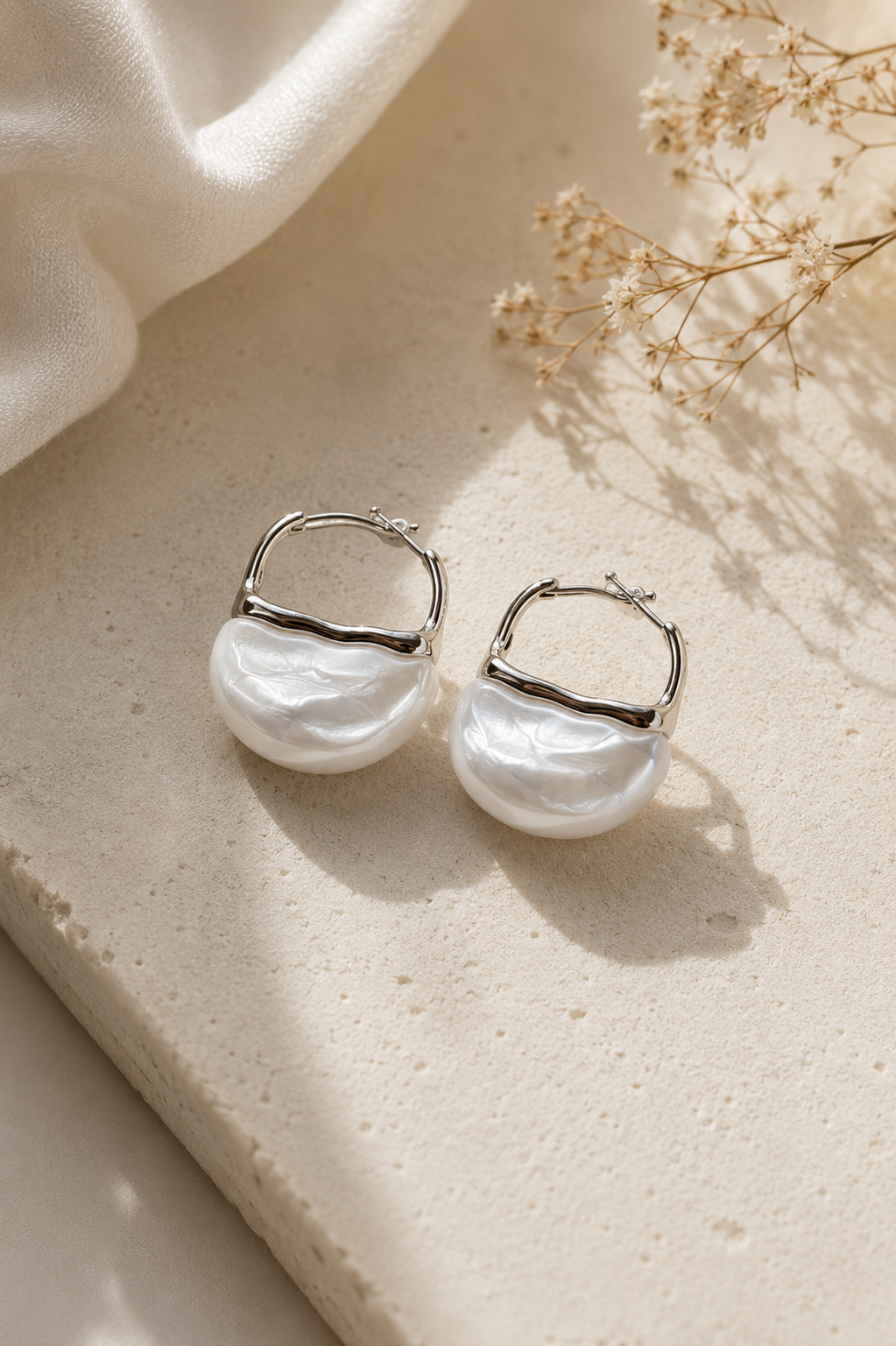 Pearl Dome Huggie Earrings
