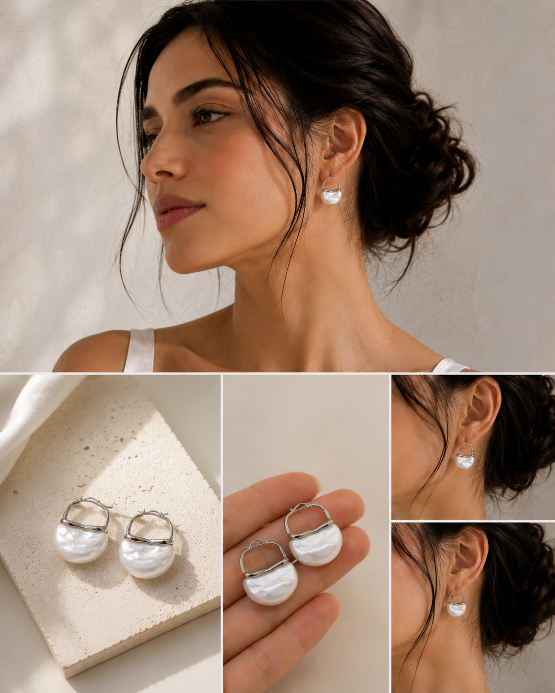Pearl Dome Huggie Earrings