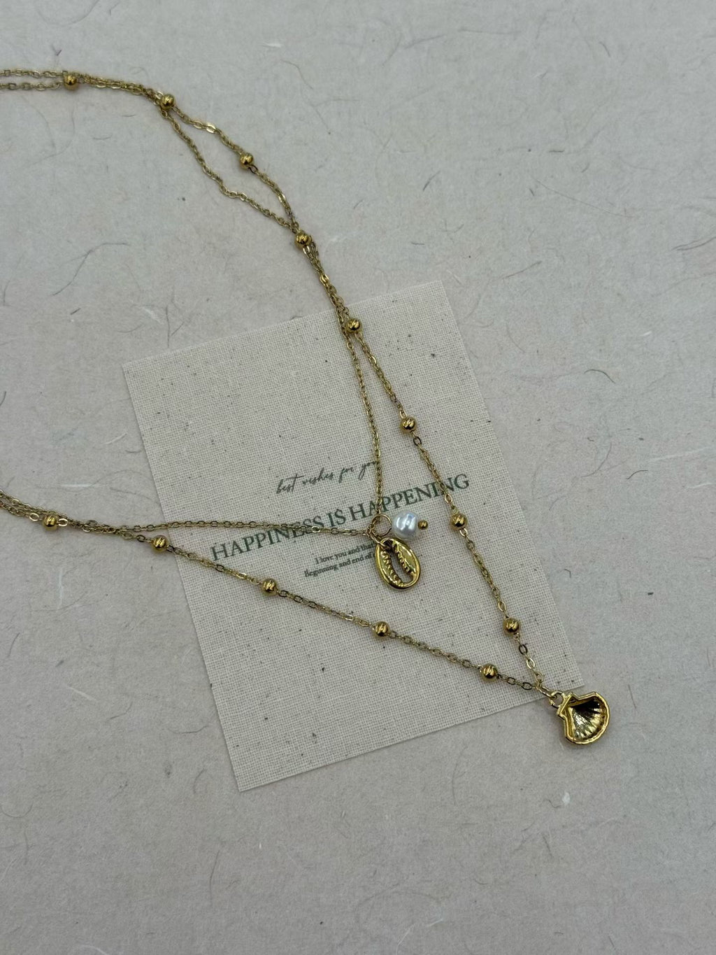 Layered Shell Pearl Gold Necklace