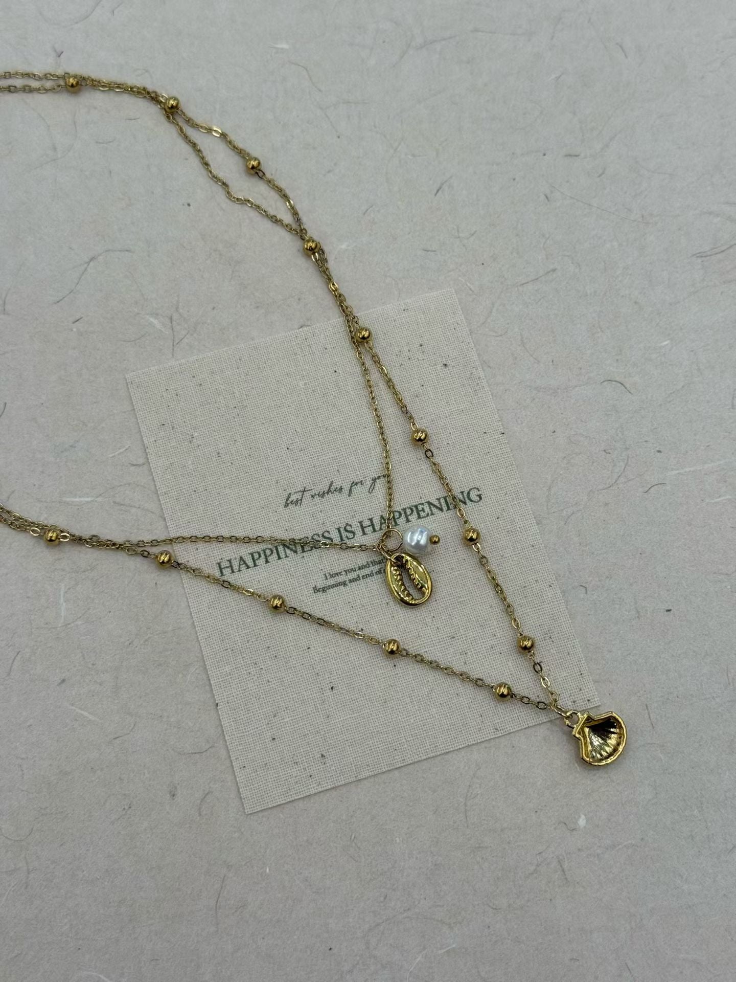 Layered Shell Pearl Gold Necklace